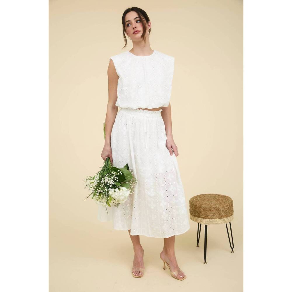 NEW BLU PEPPER bridget eyelet skirt in white